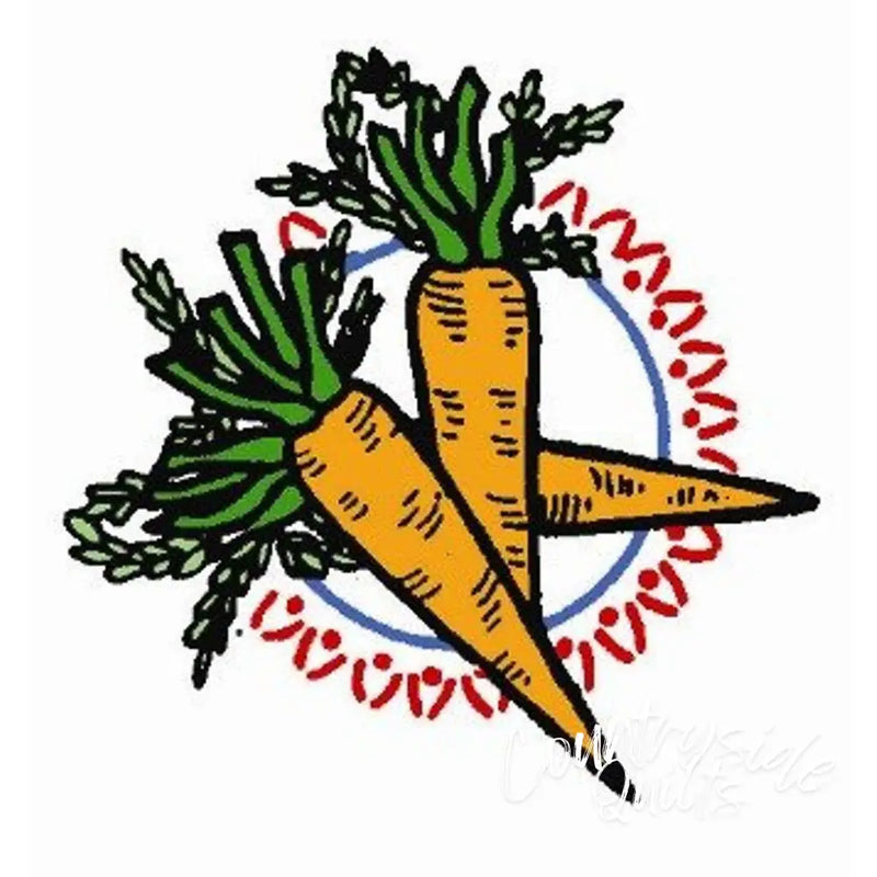 Two fresh carrots with leafy tops from Aunt Martha’s Eight Colorful Vegetable Motifs