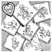 Collection of vintage Valentine’s Day greeting cards featuring Kewpie dolls for Aunt Martha’s tea towels