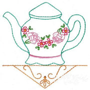 Decorative floral teapot with pink and red embroidery from Aunt Martha’s collection