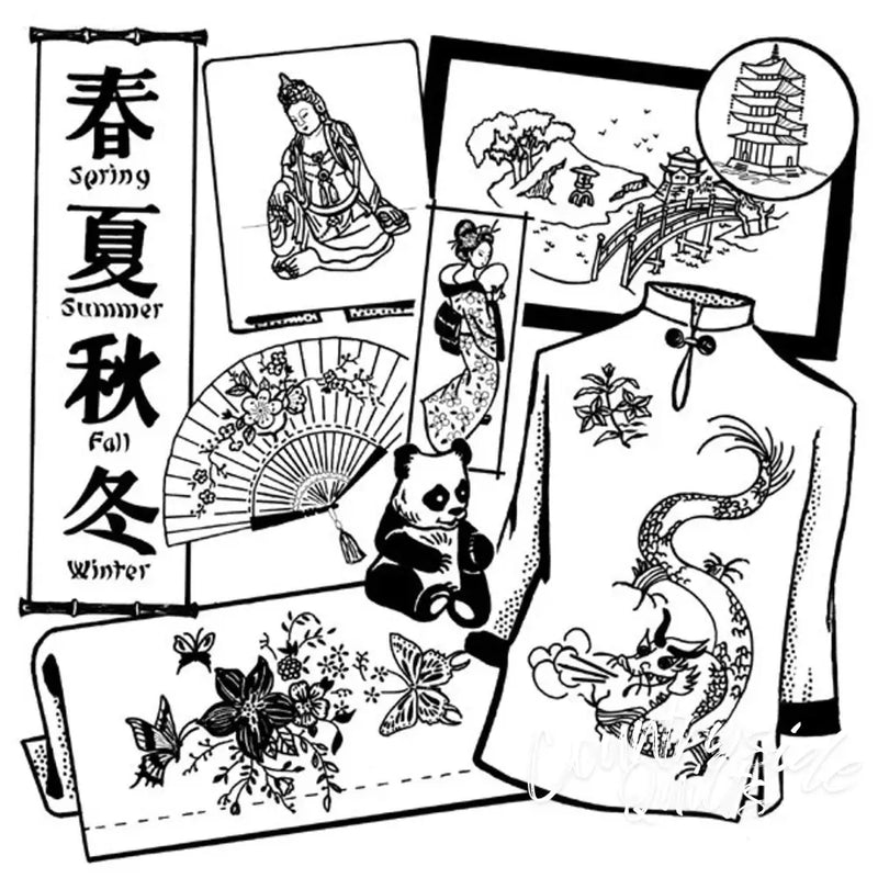 Traditional Japanese art elements showcasing Aunt Martha’s Oriental Designs collection