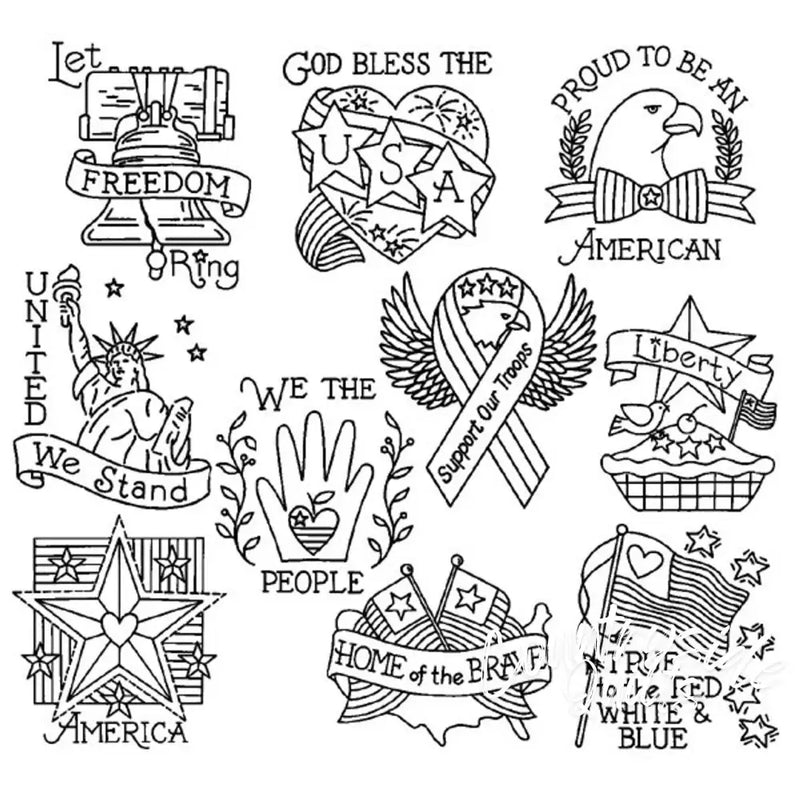 American-themed doodles including the Statue of Liberty in Aunt Martha’s Proud To Be An American!