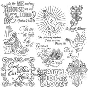 Collection of Christian blessings and Bible verses in Aunt Martha’s decorative design