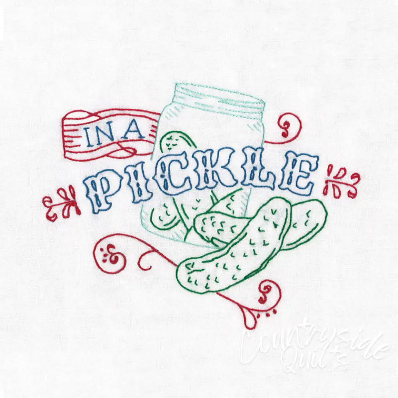 Hand-drawn illustration of pickles in a jar, Aunt Martha’s #4028 Well Preserved product