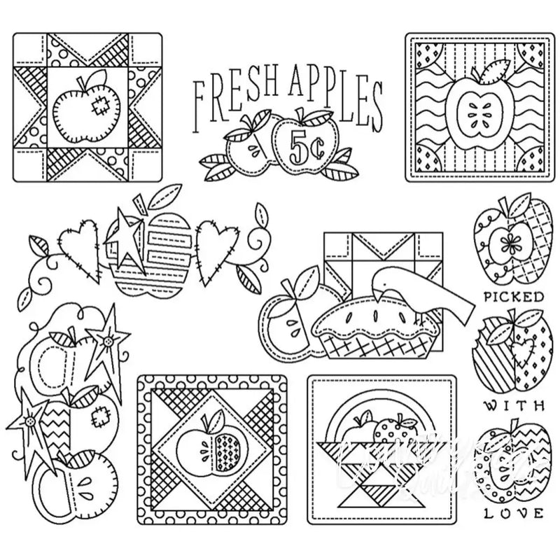 Collection of Patchwork Apples quilting designs by Aunt Martha’s featuring decorative borders