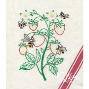 Embroidered Strawberry Plant with Bees and Daisies from Aunt Martha’s Buzzing Bees Pattern