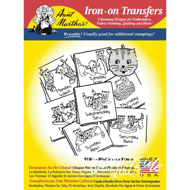 Aunt Marthas vintage mischievous kittens iron-on transfer patterns for DIY projects