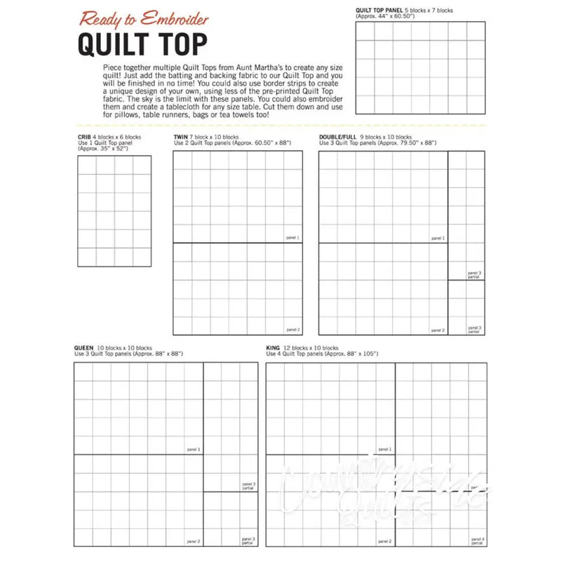 Quilt top planning worksheet featuring grid patterns with Aunt Martha’s Quilting Fabric