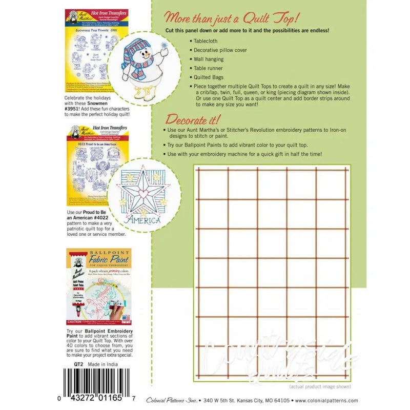 Back cover of Aunt Martha’s Quilting Fabric - Multi Stripe Print pattern with design samples