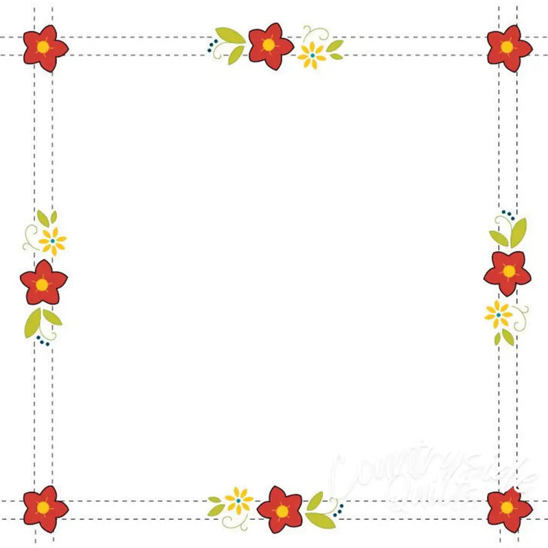 Decorative border featuring red and yellow flowers on Aunt Martha’s Quilting Retro Flower Print