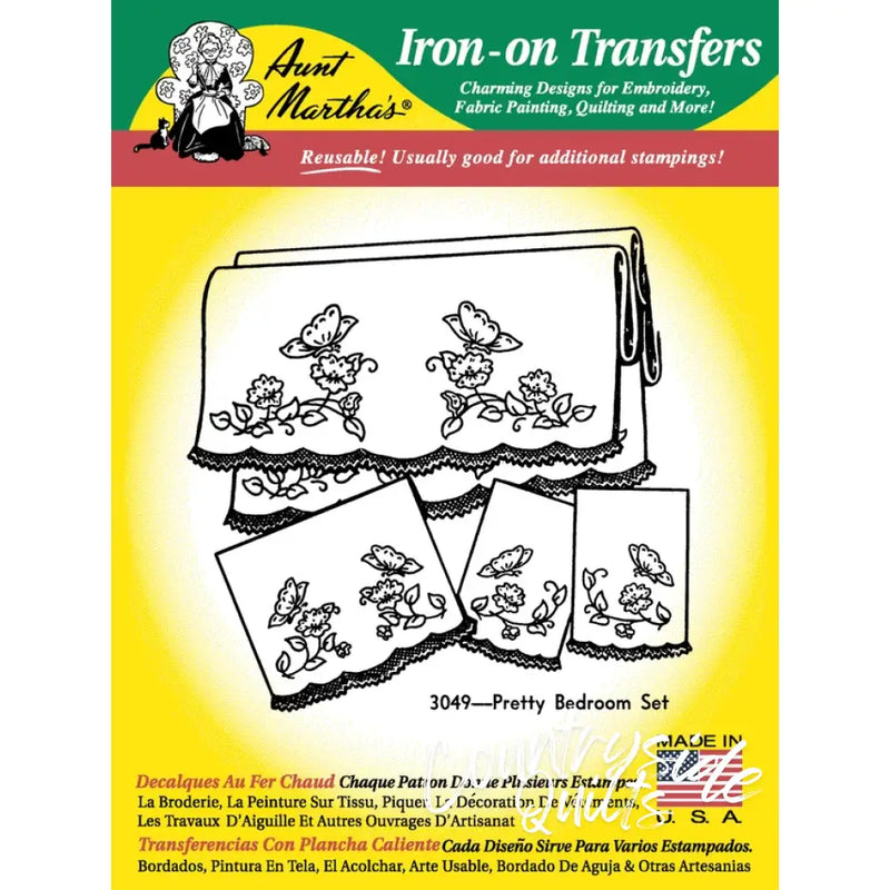 Iron-on transfer pattern with butterflies for Aunt Martha’s Pretty Bedroom Set linens