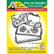 Vintage iron-on transfer pattern featuring beautiful floral motifs and decorative borders by Aunt Martha’s®