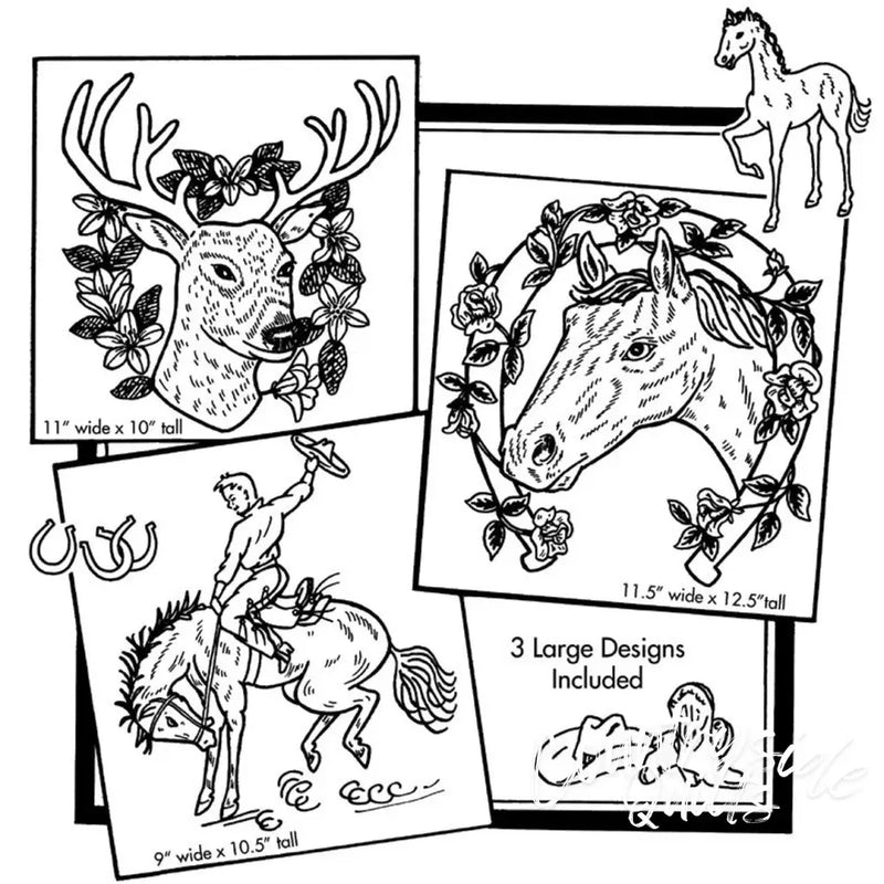 Aunt Marthas® #3287 Horses and Deer black and white line art for countryside quilts
