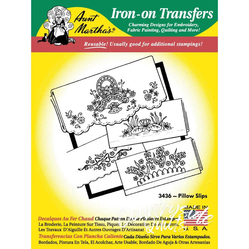 Aunt Marthas® iron-on transfers for quilting showcased on Aunt Marthas® pillowcases