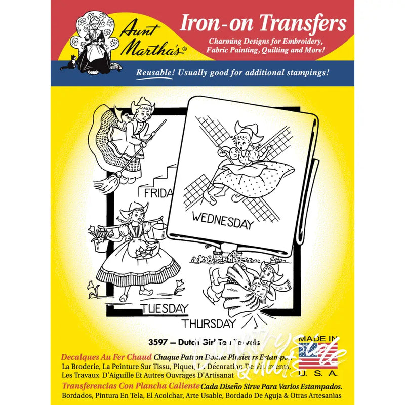 Aunt Martha’s® 3597 Dutch Girl Tea Towels Days of the Week