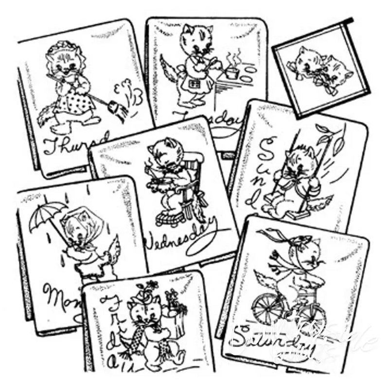 Aunt Martha’s® 3733 Kitten Motifs for Tea Towels Days