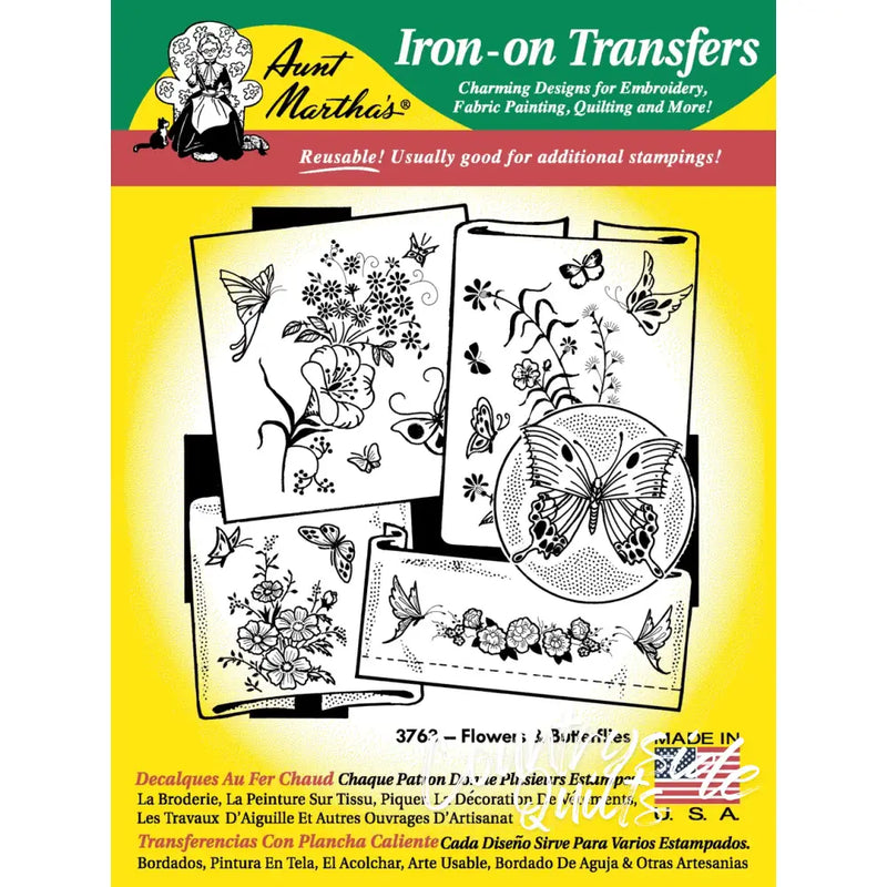 Aunt Martha’s® Flowers & Butterflies iron-on transfers for countryside quilts