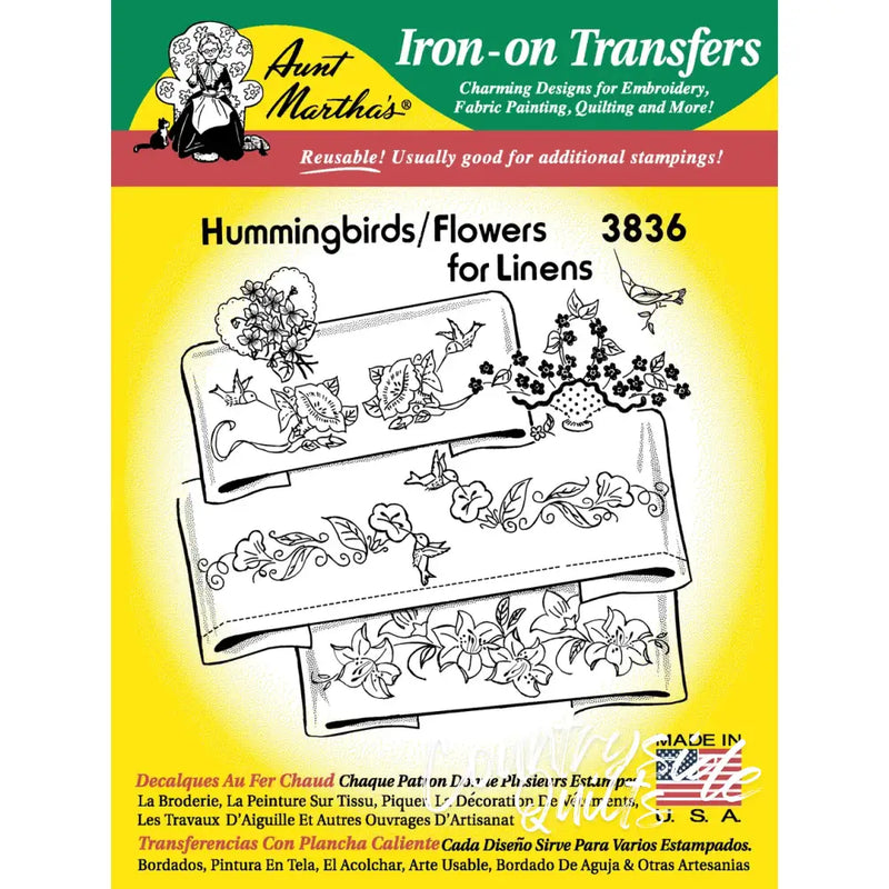 Aunt Marthas® hummingbirds & flowers iron-on transfer pattern for countryside quilts