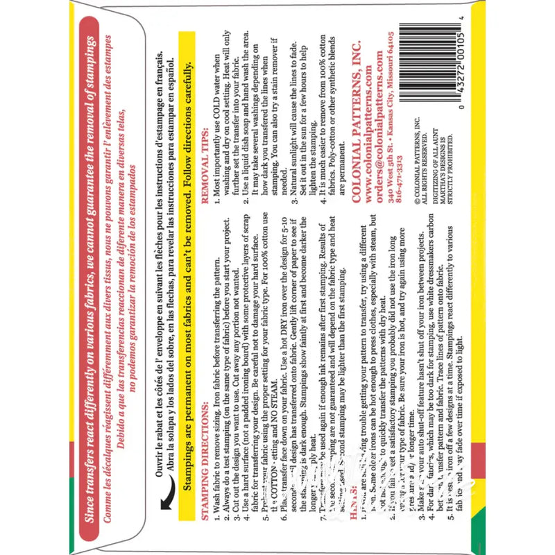 Aunt Marthas® countryside quilts stamping instructions and removal tips for product #3870