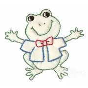 Embroidered frog with bow tie and shirt on Aunt Marthas® Kid’s Number Sampler for countryside quilts