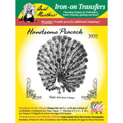 Iron-on transfer sheet for embroidery featuring Handsome Peacock design from Aunt Martha’s® for countryside quilts