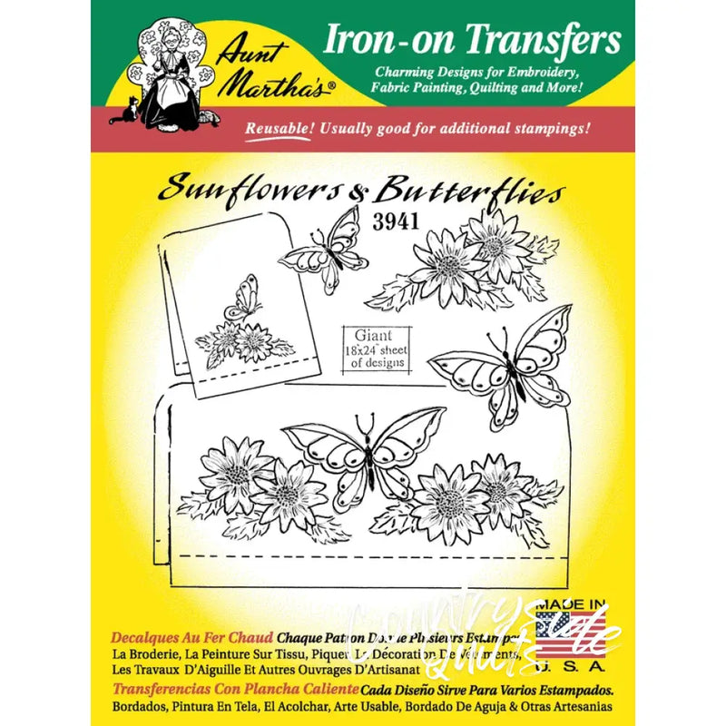 Aunt Marthas® Sunflowers & Butterflies iron-on transfers for countryside quilts