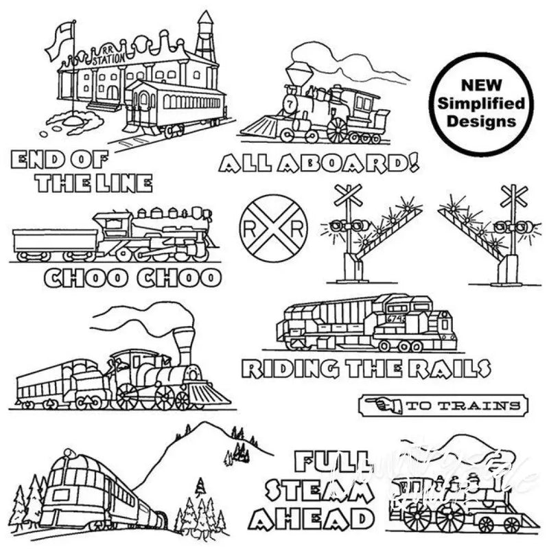 Train-themed coloring page from Aunt Martha’s® for countryside quilts compare select collection