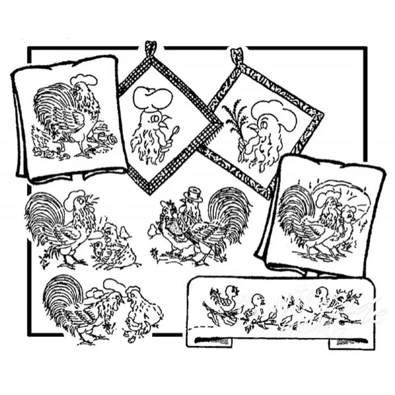 Aunt Marthas Chicken Romance countryside quilts kitchen linens for poultry lovers