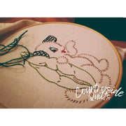 Embroidered bunny in hoop from Aunt Martha’s® countryside quilts veggie pup collection