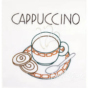 Embroidered cappuccino cup with cookies on Aunt Marthas® Java Break countryside quilts