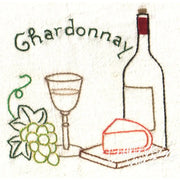 Embroidered wine country design on Aunt Martha’s® countryside quilts for wine enthusiasts