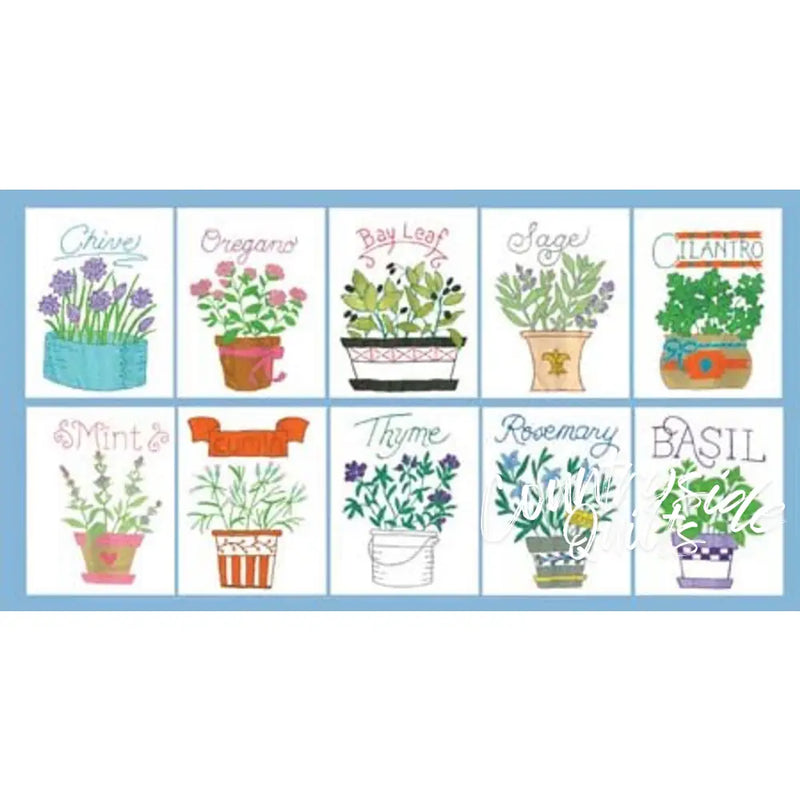 Herb garden illustrations for Aunt Marthas® Superb Herbs on Countryside Quilts product