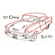 Red and gray 57 Chevy Bel Air drawing on Aunt Marthas Road Rage quilt for countryside quilts