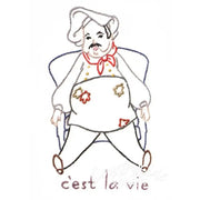 Embroidered chef sitting in a chair on Aunt Marthas® countryside quilts for compare select