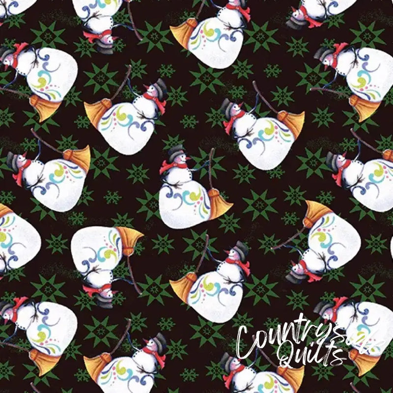 Benartex MERRY & BRIGHT SNOWMAN BLACK By JIM SHORE 13127-12