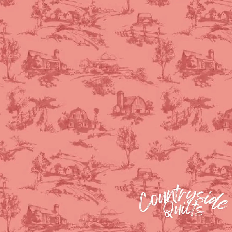 Countryside Scenery Coral 44’’ / 45’’ Width C14532-CORAL