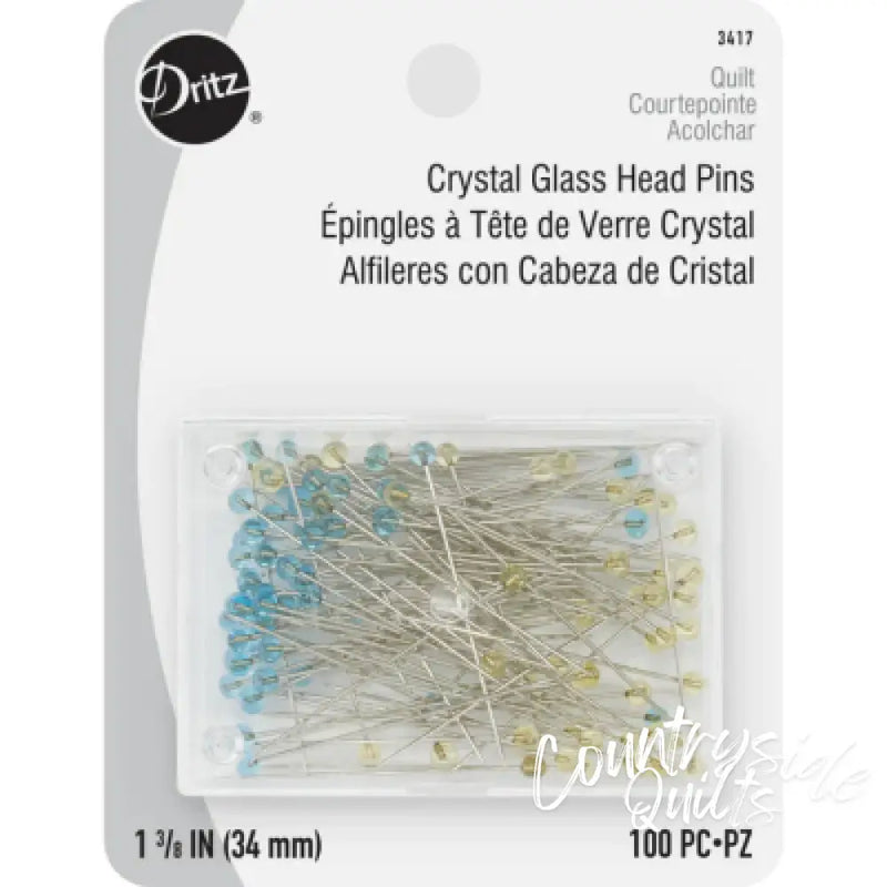 Dritz Crystal Glass Head Pins Blue & Yellow 100 pc