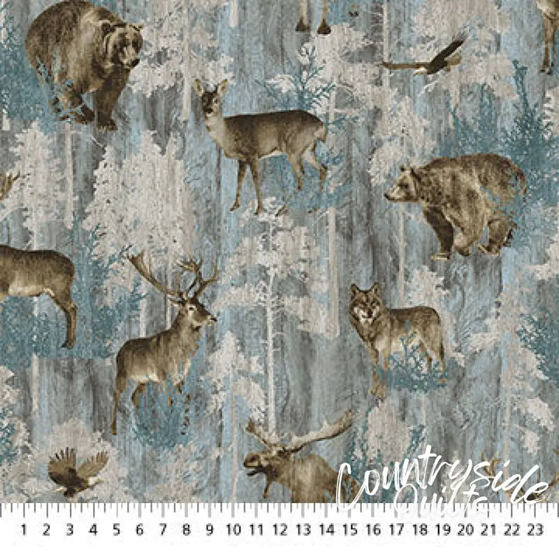 Northcott - Timberland Trail Flannel - All Over Animal Teal