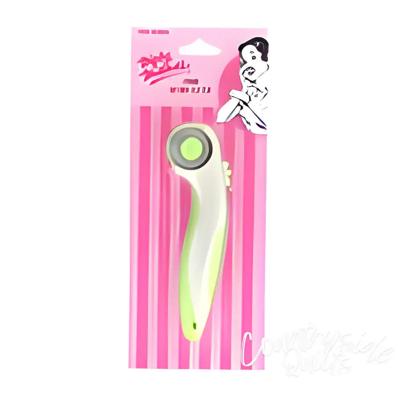 Mint green Nifty Notions 28mm rotary cutter featuring a circular blade for precision cutting