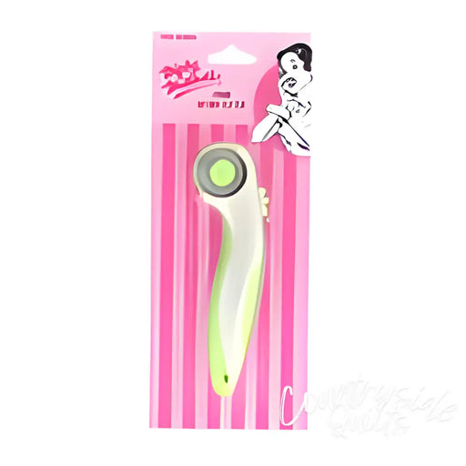 Mint green Nifty Notions 28mm rotary cutter featuring a circular blade for precision cutting
