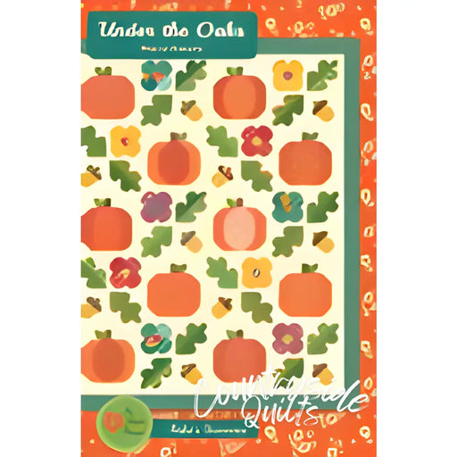 Decorative Anka’s Treasures Oaks Pattern with orange pumpkins, oak leaves, and flowers