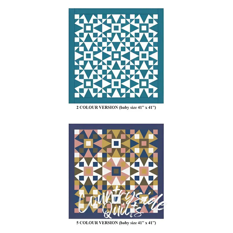 Geometric quilt patterns in triangles and squares from Art East Quilting’s Propeller Quilt Pattern