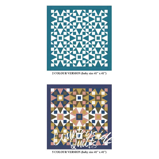 Geometric quilt patterns in triangles and squares from Art East Quilting’s Propeller Quilt Pattern