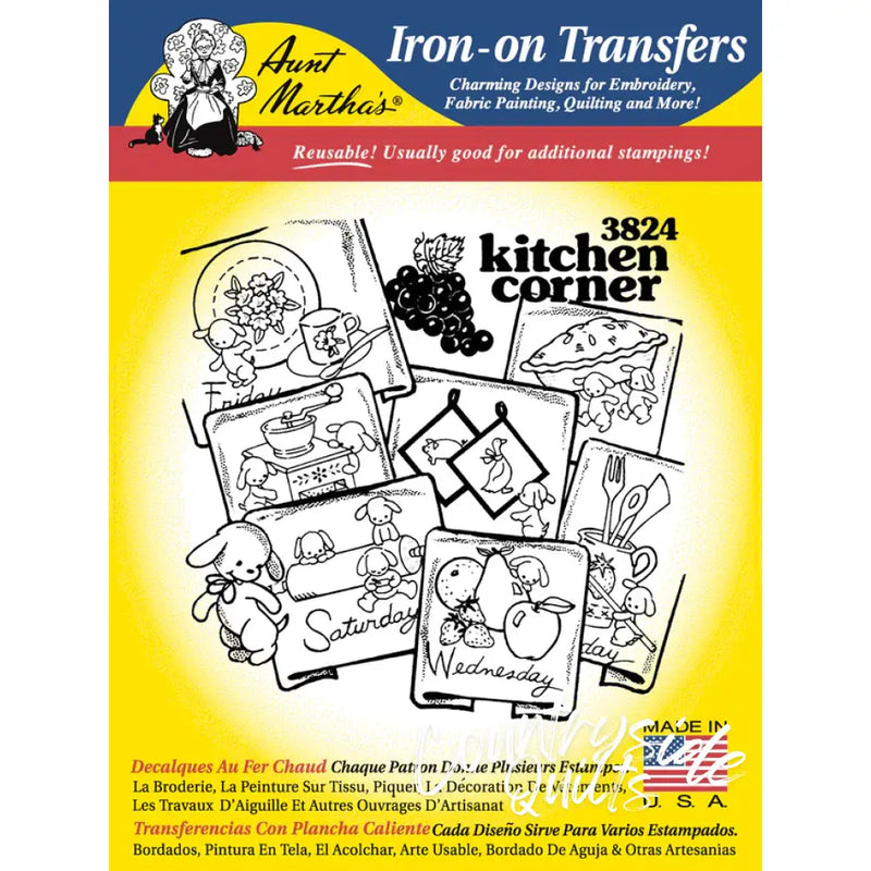 Iron-on transfer sheet featuring Aunt Martha’s Kitchen Corner daily calendar designs