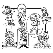 Black and white cartoon girl tea towels from Aunt Marthas 3912 compare select collection
