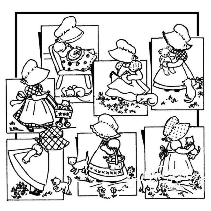 Collection of Sunbonnet Sue quilt designs from Aunt Martha’s Bonnie Bonnet pattern