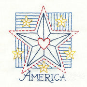Patriotic star with heart and America text for Aunt Martha’s quilting design