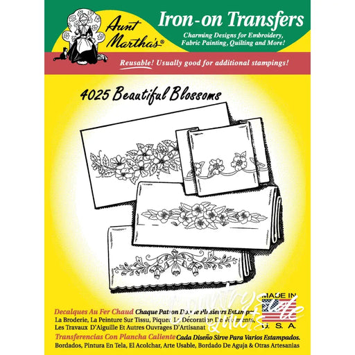 Iron-on transfer pattern sheet of Beautiful Blossoms from Aunt Martha’s #4025