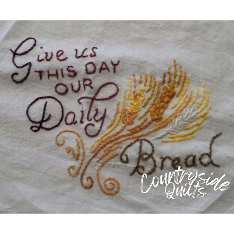 Embroidered Christian Blessings design with wheat stalks from Aunt Martha’s collection