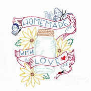 Hand-drawn mason jar illustration with flowers, butterflies, and Aunt Martha’s message