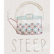 Hand-embroidered teapot design with geometric pattern in Aunt Martha’s Sashiko Japanese Embroidery